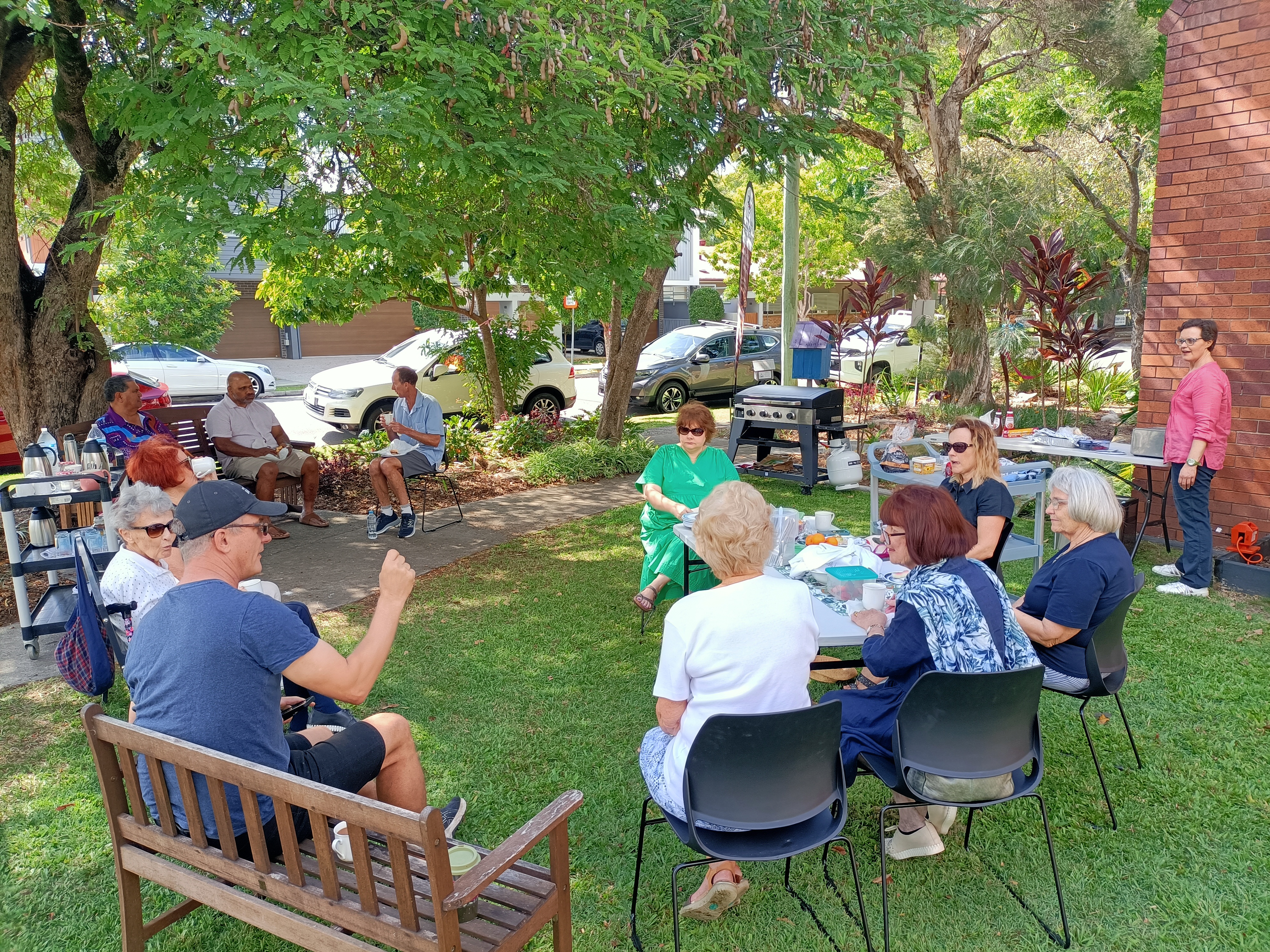 Monthly Breakfast Church out on the lawn
